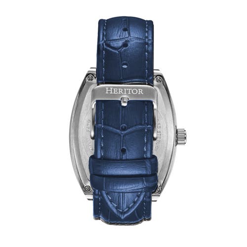 Shop Heritor Automatic Masterson Semi-skeleton Leather-band Watch In Silver/blue