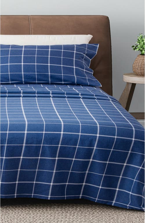 Shop Woven & Weft Turkish Cotton Windowpane Printed Flannel Sheet Set In Windowpane - Navy/white