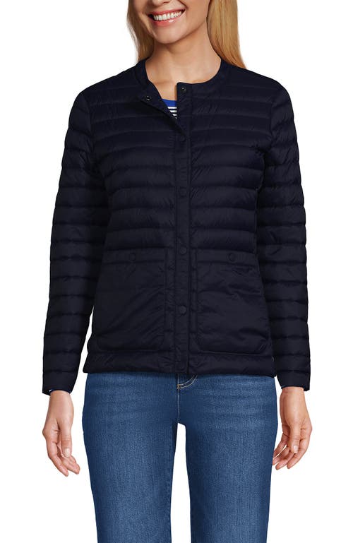 Shop Lands' End Wanderweight Collarless Down Jacket In Deep Sea Navy