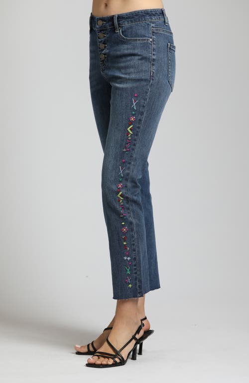 Shop Apny Embroidered Straight Leg Ankle Jeans In Medium Indigo