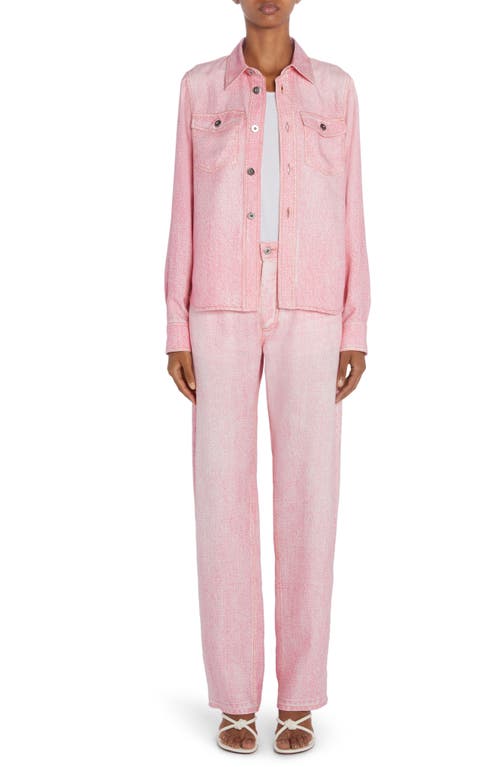 Bottega Veneta Trompe l'Oeil Denim Print Button-Up Shirt Pink/White at Nordstrom, Us