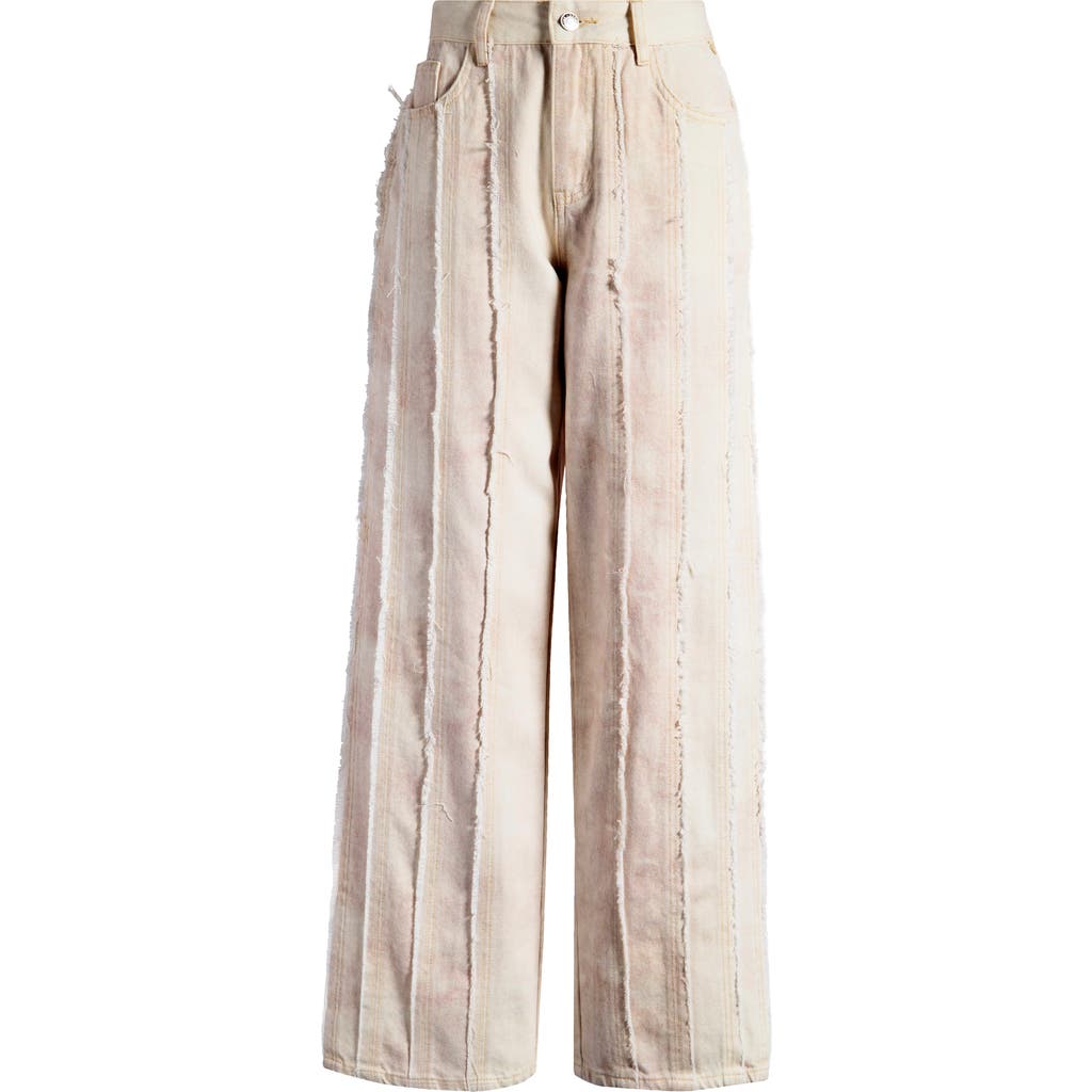 Mistress Rocks Dusty Frayed Wide Leg Jeans In Cream