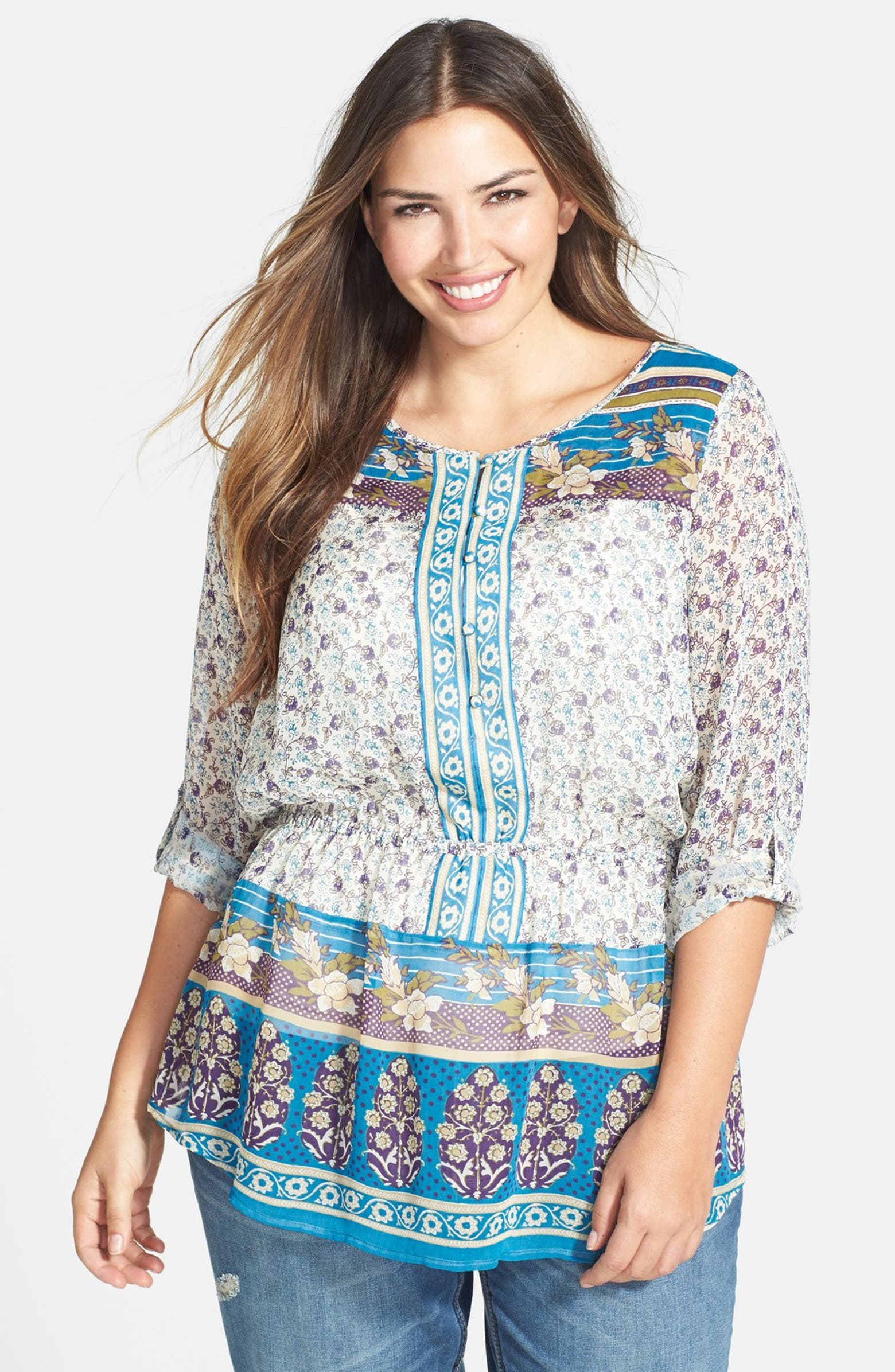 Lucky Brand 'Savannah Gypsy' Print Peasant Top (Plus Size) | Nordstrom