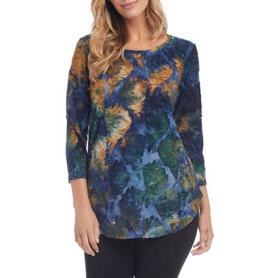 Karen Kane Tie-Dye Leaf Jacquard Shirttail Tee, Blue/green