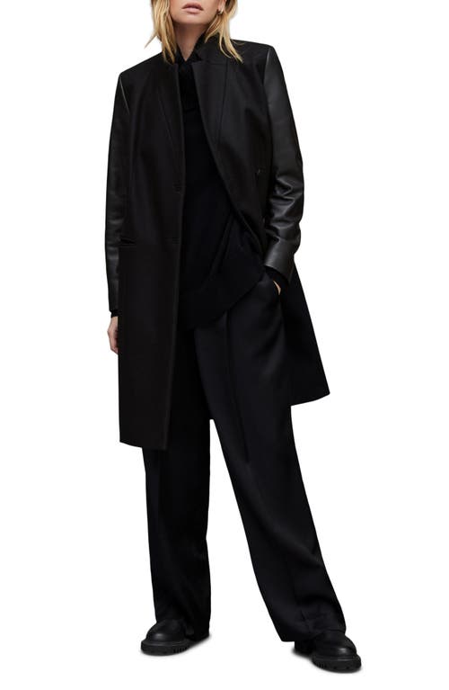 AllSaints Sidney Lea Mixed Media Wool Blend Coat in Black
