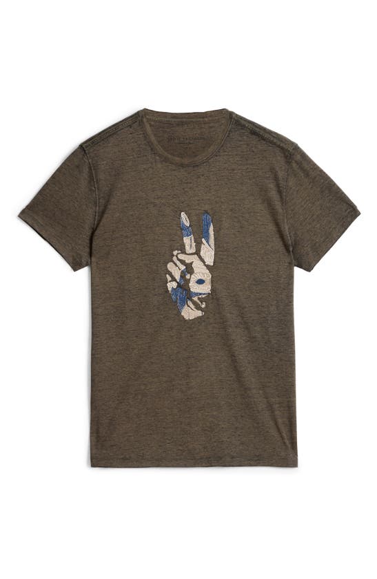 Shop John Varvatos Embroidered Peace Sign T-shirt In Olive