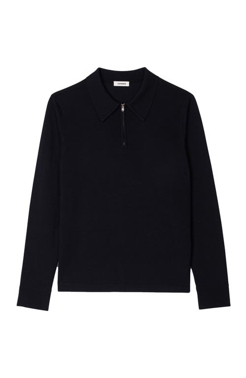 Shop Sandro Knit Polo Sweater In Navy Blue