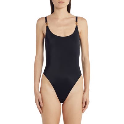 Versace Link Strap One-Piece Swimsuit, (fits like 2 US) - Black