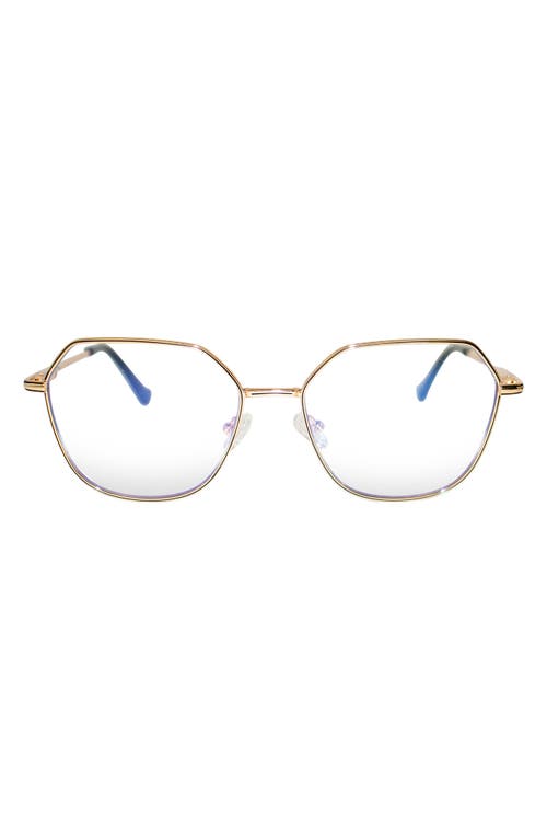 Selena 54mm Geometric Blue Light Blocking Glasses in Gold/Clear