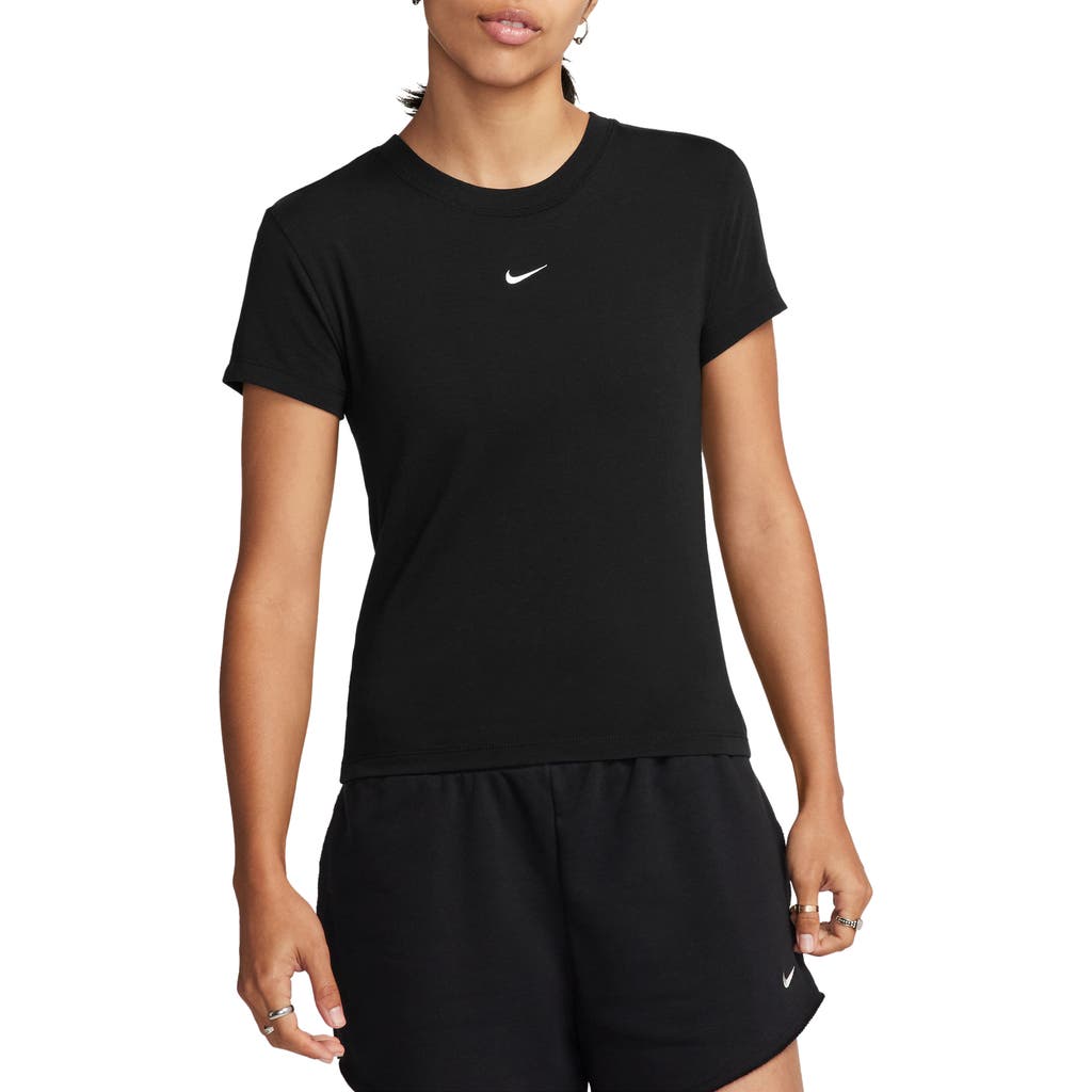 Nike Sportswear Club Chill Knit Mod Crop T-shirt In Black/white