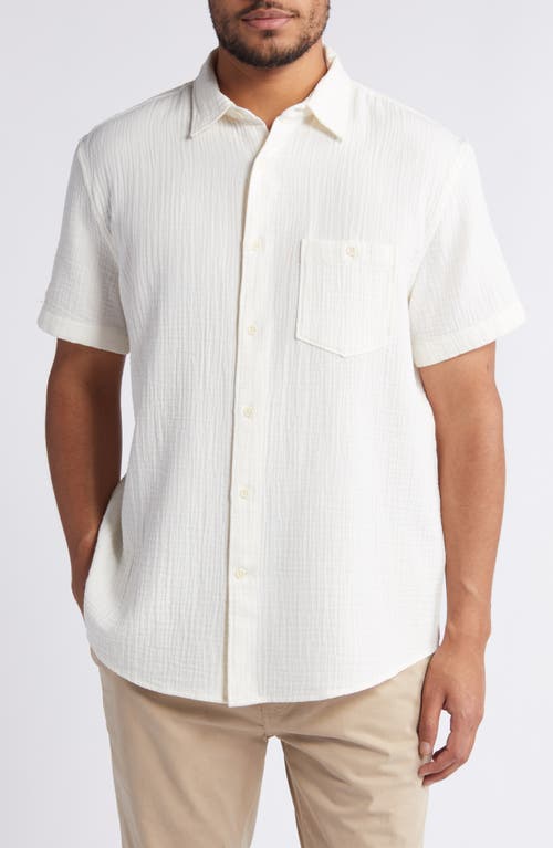 Cotton Gauze Short Sleeve Button-Up Shirt in Ivory Egret