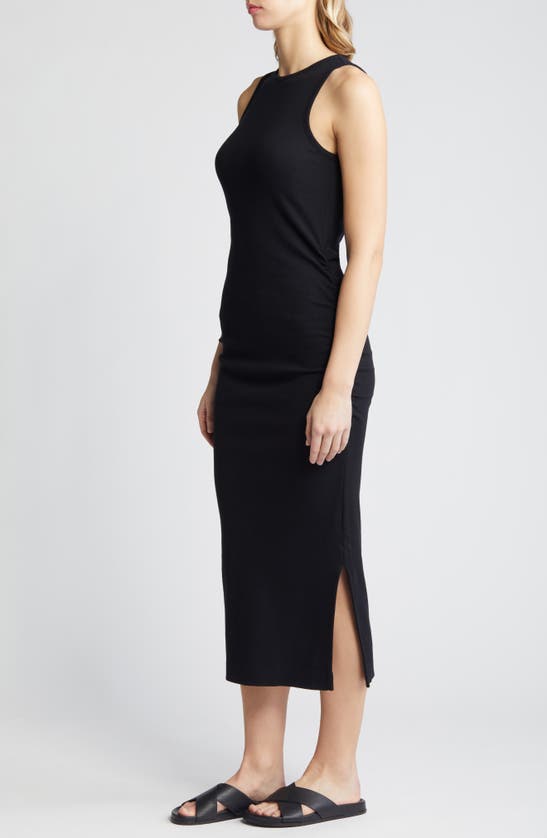 Shop Caslon Ruched Tank Midi Dress In Black