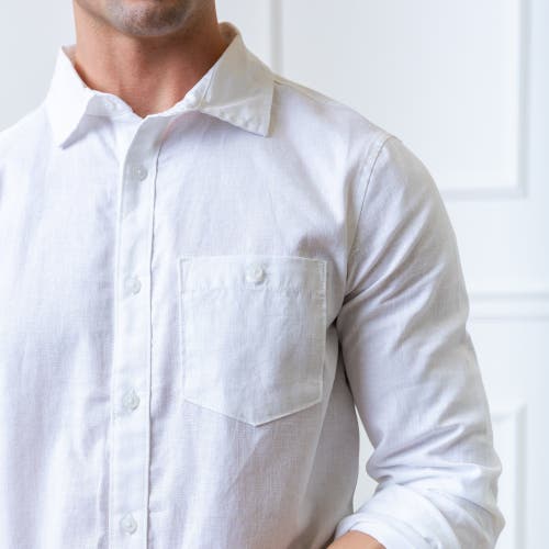 Hope & Henry Mens' Linen Long Sleeve Button Down Shirt In White