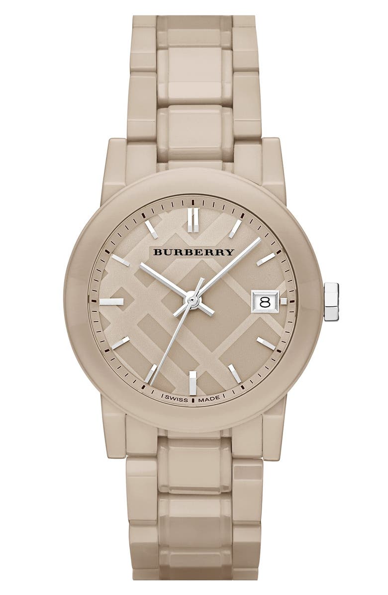 Burberry Check Dial Ceramic Bracelet Watch, 34mm | Nordstrom