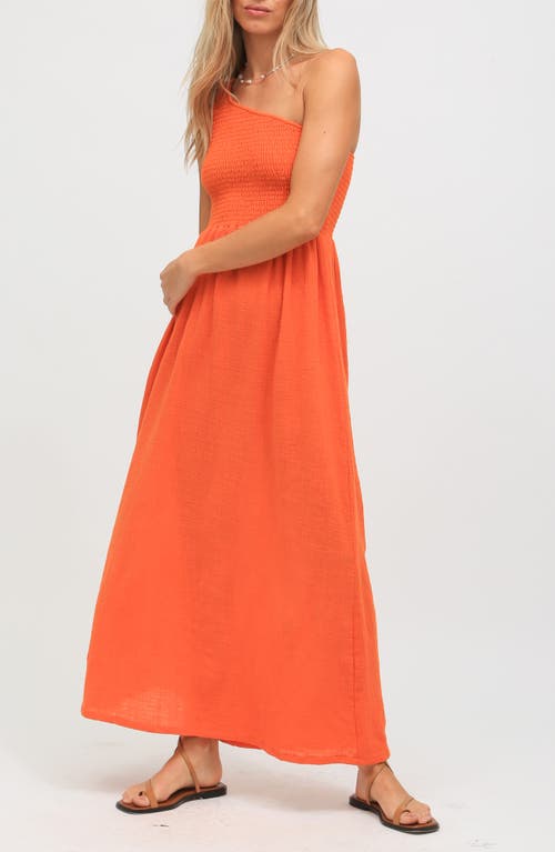 Cleo One-Shoulder Cotton Gauze Maxi Dress in Tangerine