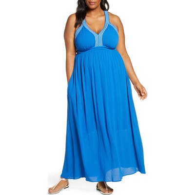 Plus Size Gibson X Hi Sugarplum! Santorini Adjustable Strap Maxi Dress, Blue