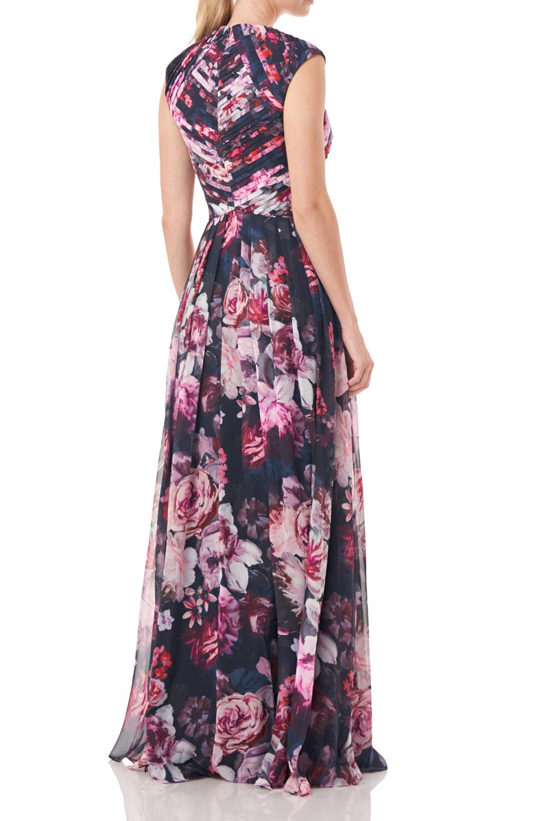 Kay Unger Noelle Floral Pleated A-Line Gown | Nordstrom
