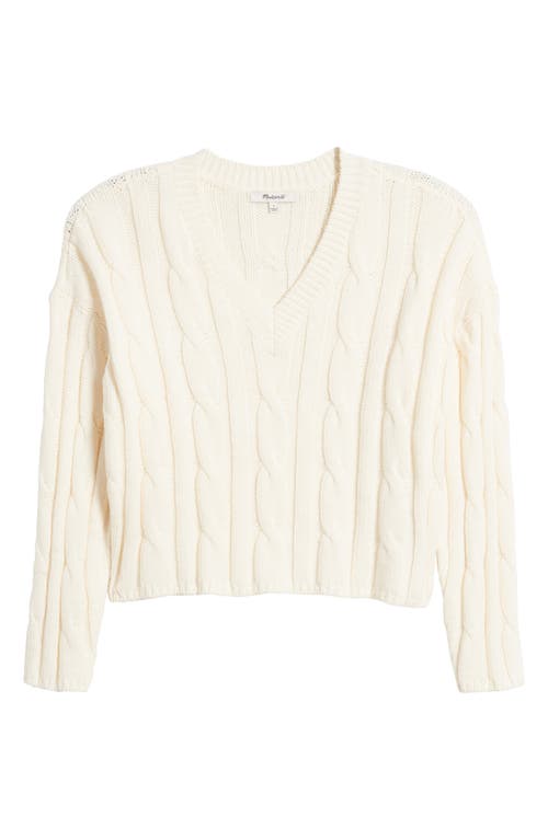 Shop Madewell Cable Knit V-neck Crop Sweater In Antique Cream