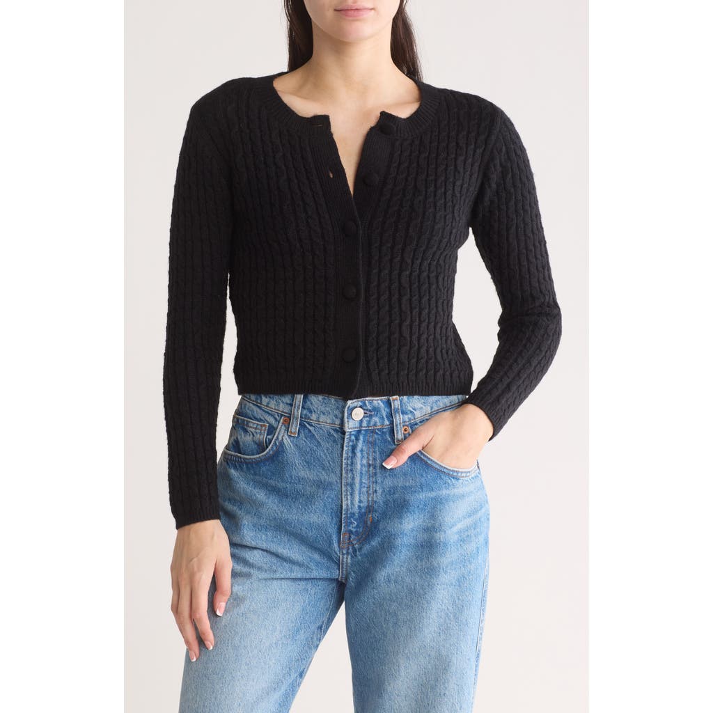 By Design Bambie Cable Knit Crop Cardigan In Black