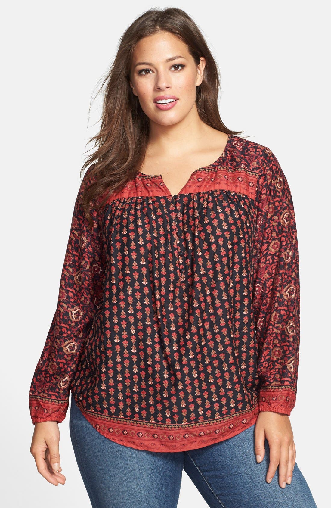 Lucky Brand Mixed Print Peasant Top (Plus Size) Nordstrom