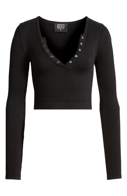 Shop Bdg Urban Outfitters Claudia Rib Crop Henley In Black