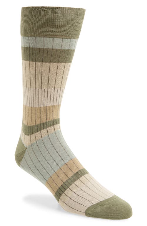 Bugatchi Stripe Mercerized Cotton Blend Dress Socks in Sage 