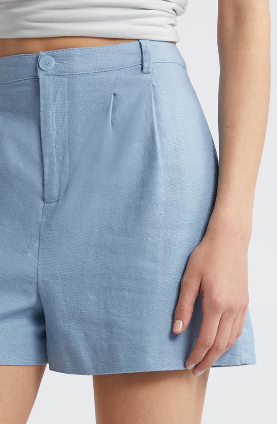 Shop Open Edit High Waist Linen Blend Shorts In Blue Chambray