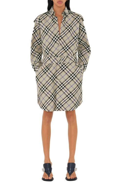 burberry Check Long Sleeve Belted Cotton Twill Shirtdress Lichen Ip at Nordstrom,