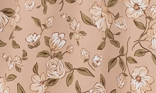 August Sky Floral Smocked Short Sleeve Midi Dress In Mocha Multi