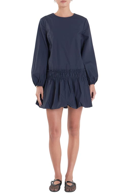 English Factory Bubble Hem Long Sleeve Cotton Minidress In Navy