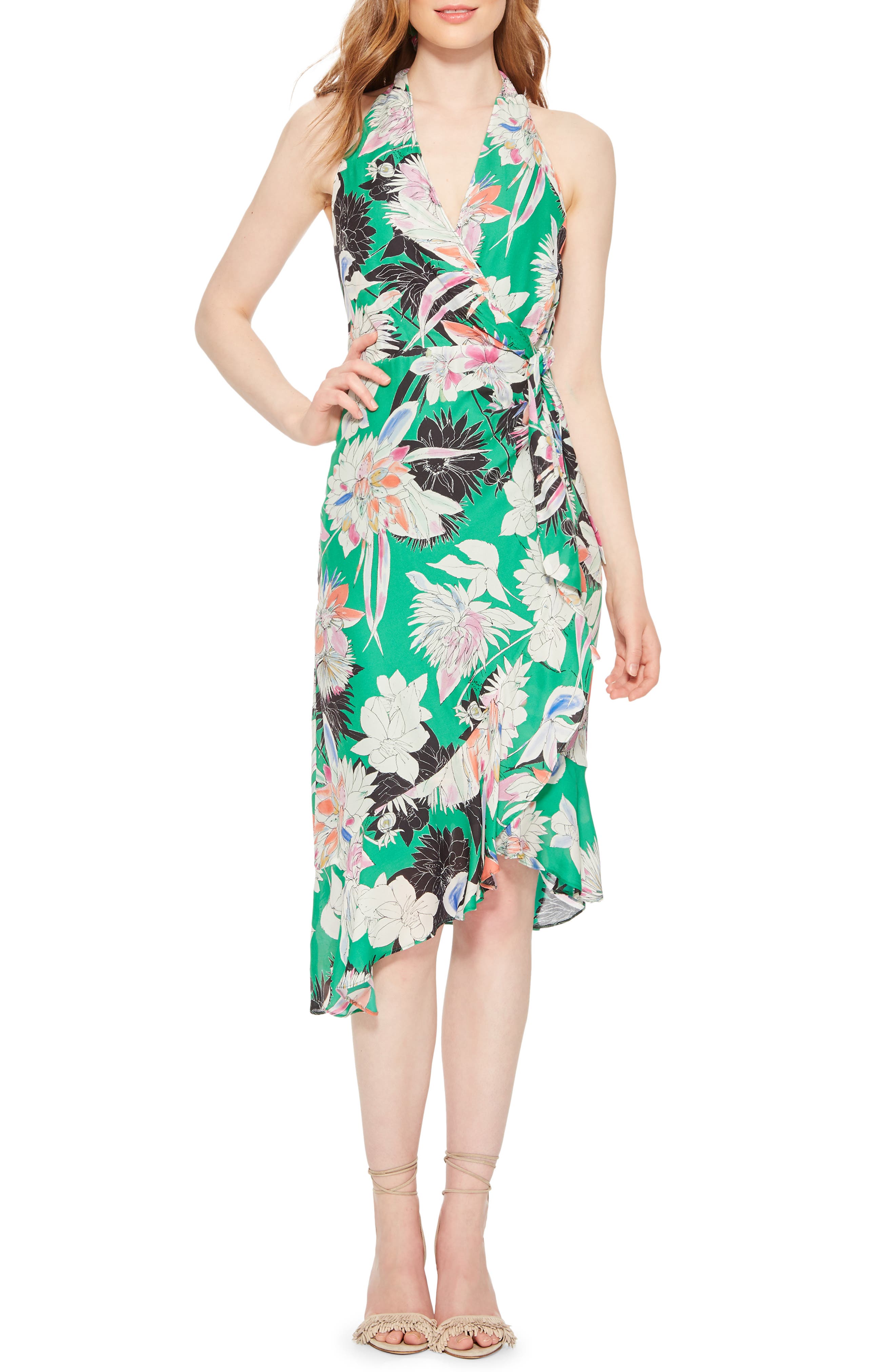 Parker Addie Print Halter Dress, Green