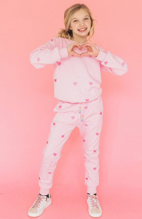 Shop Lola + The Boys Full Hearts Jogger Set In Pink