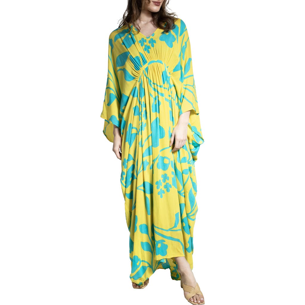 Shop Saachi Floral Print Cover-up Kaftan In Yellow