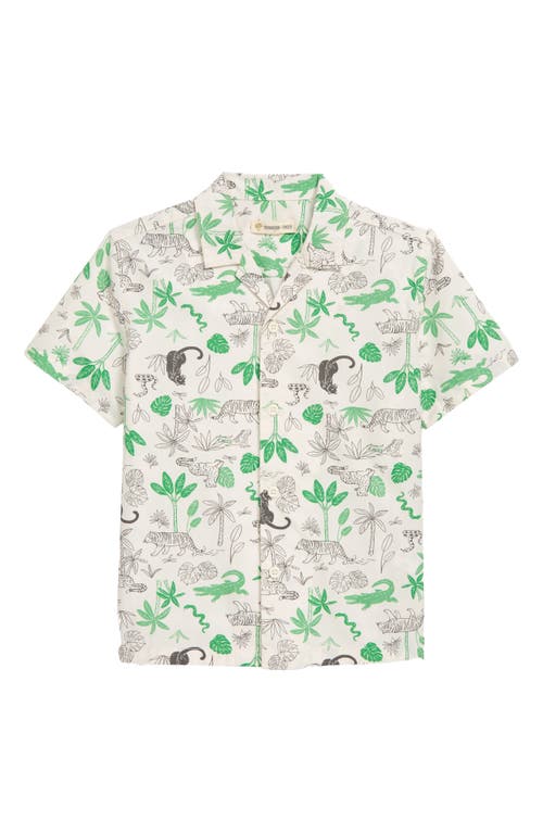 Tucker + Tate Kids' Print Button-Up Camp Shirt in Ivory Egret Animal Outline