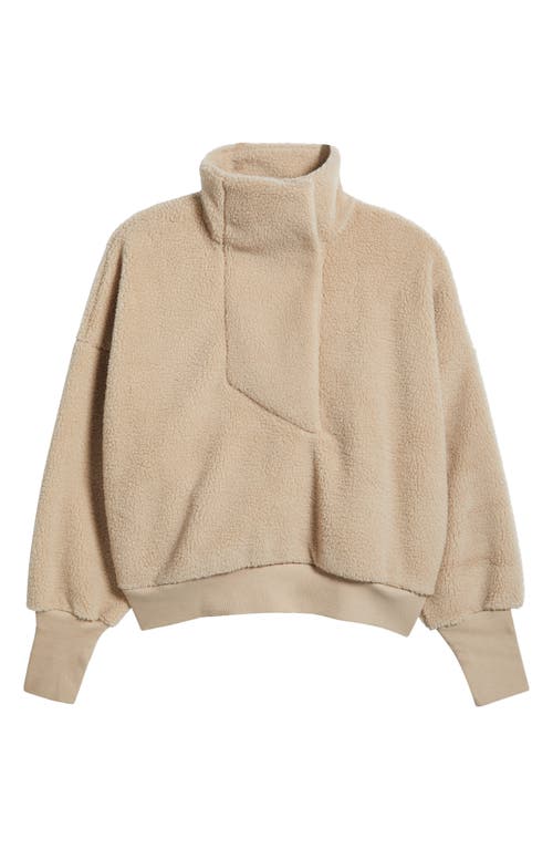 Shop Zella Faux Shearling Funnel Neck Pullover In Tan Oxford