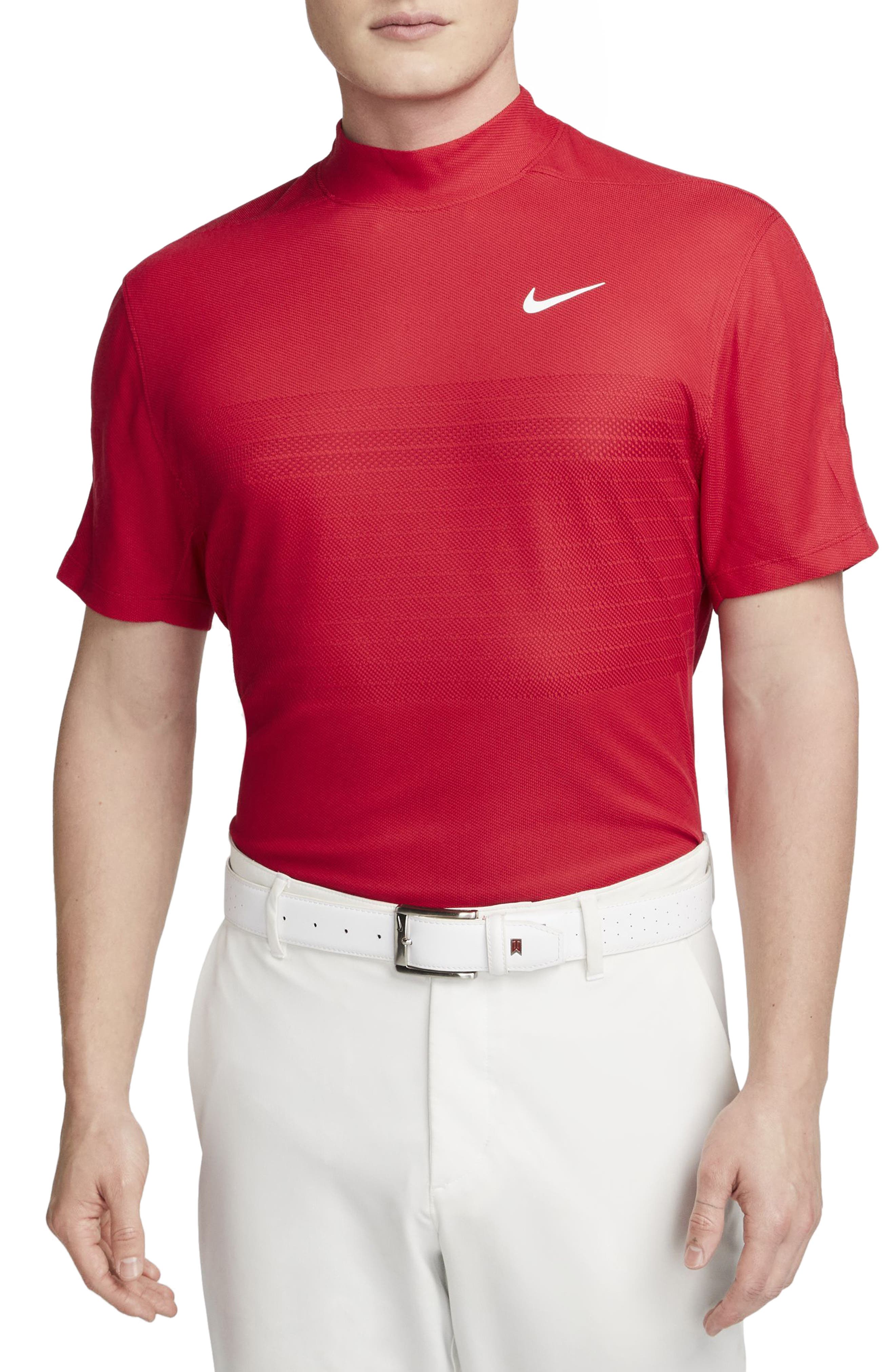 Nike x Tiger Woods Dri FIT Mock Neck Golf Polo in Gym Red University Red White Smart Closet