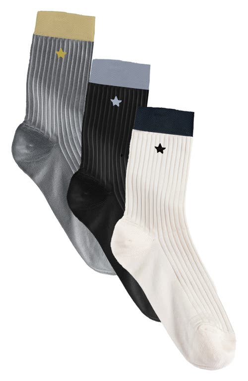 Stems Star Embroidered Assorted 3-Pack Crew Socks in Blue Multi at Nordstrom