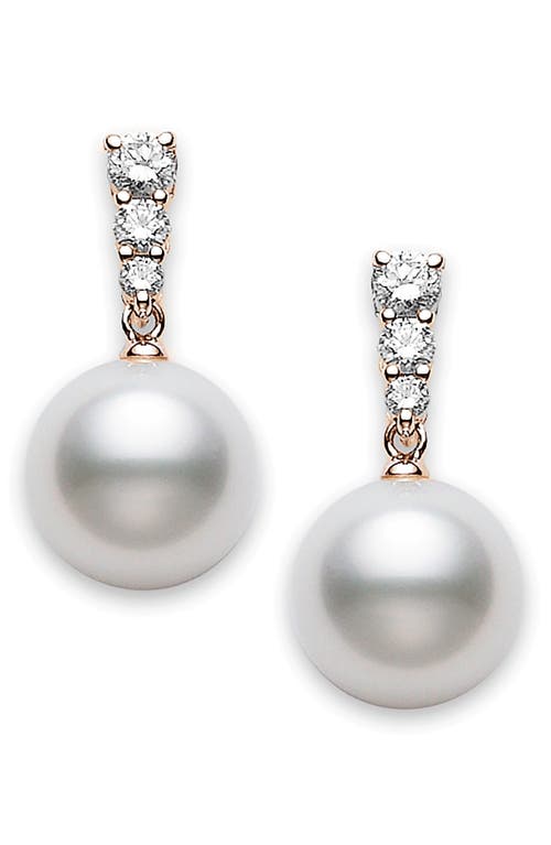 Morning Dew Diamond & Pearl Earrings in Rose Gold