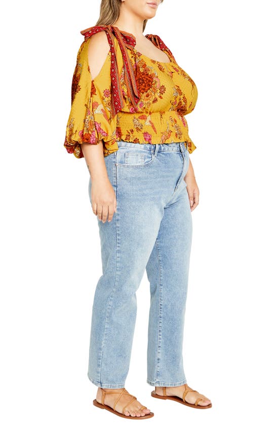 Shop City Chic Venice Floral Print Smocked Waist Crop Top In Sunflower