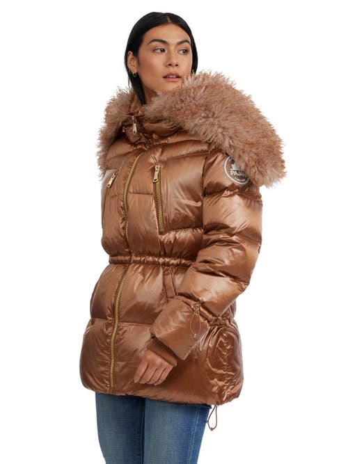 Shop Pajar Electra Mid Puffer With Detachable Shearling Lined Split Hood In Copper