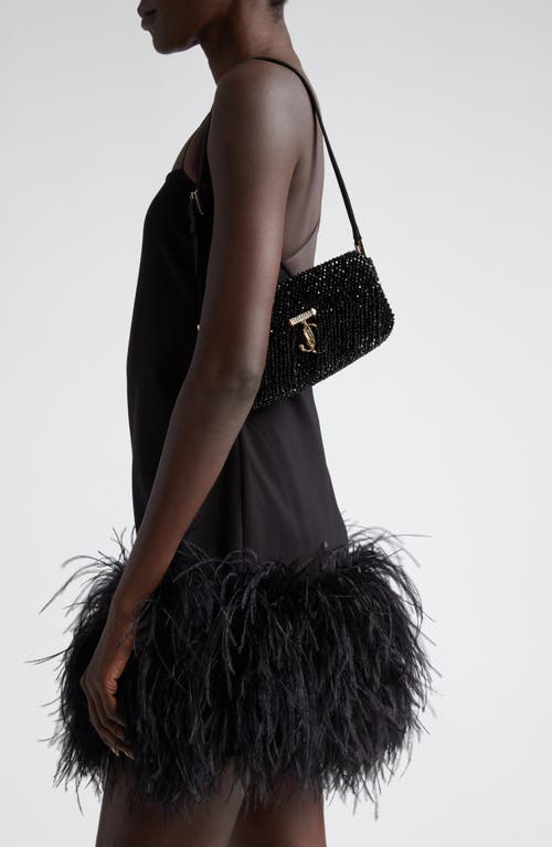 Shop Jimmy Choo Mini Avenue Beaded Shoulder Bag In Black/light Gold