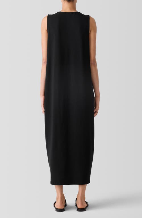 Shop Eileen Fisher Round Neck Oval Stretch Sleeveless Midi Dress In Black