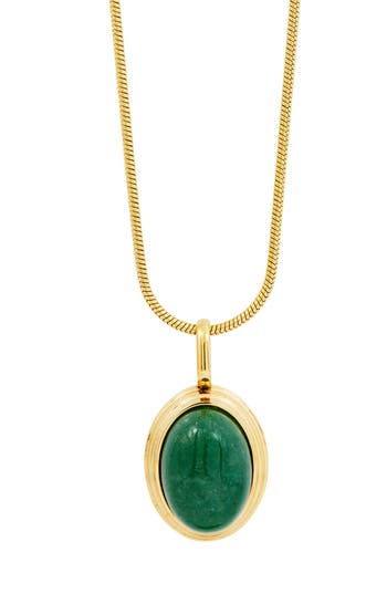 Shop Savvy Cie Jewels Aventurine Oval Pendant Necklace In Gold/aventurine