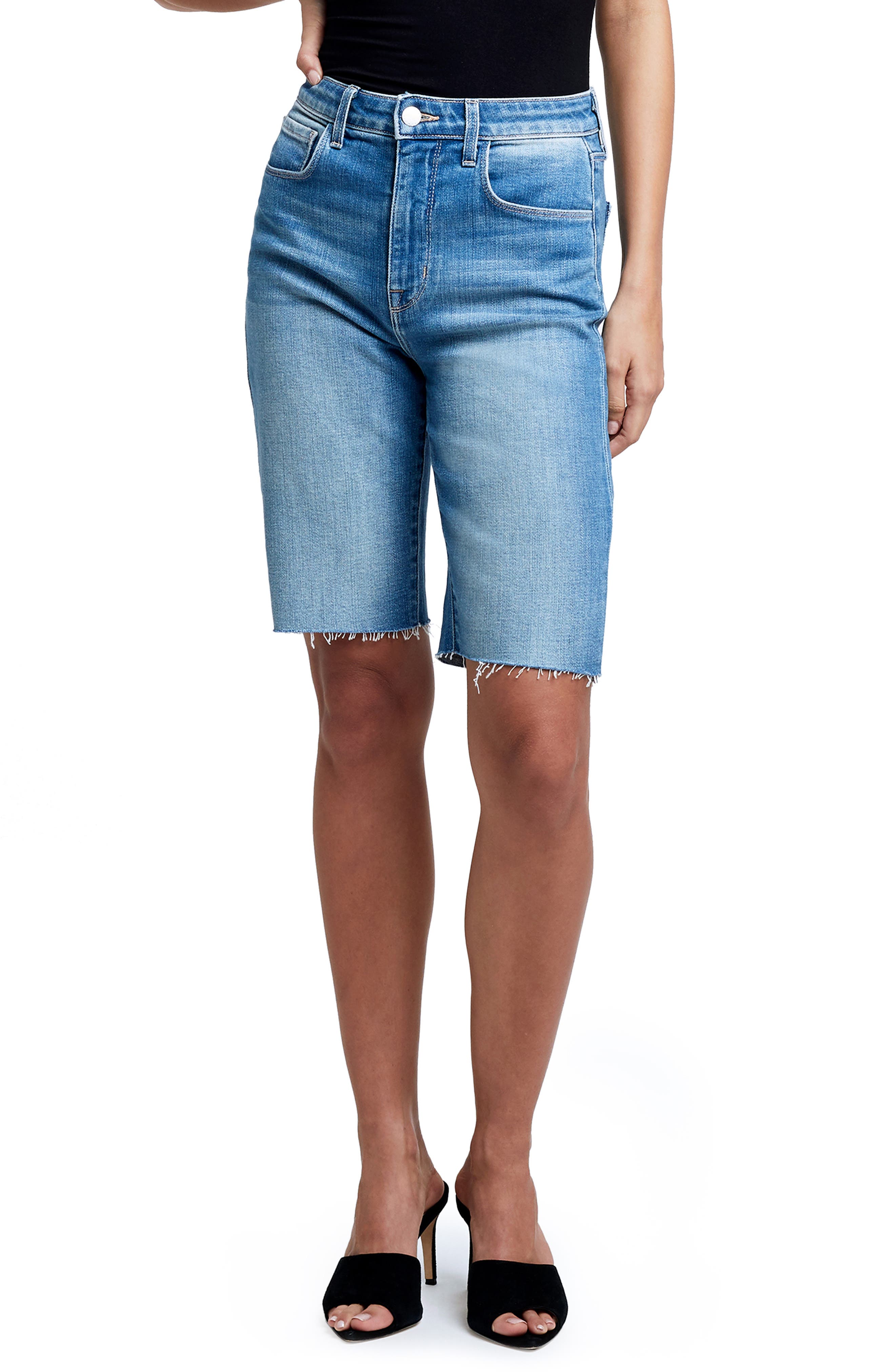 High Rise Bermuda Stretch Denim Shorts 