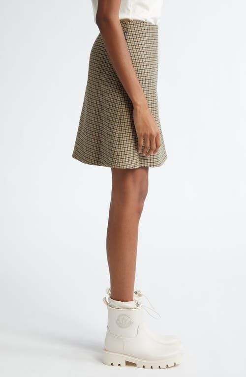 Moncler Houndstooth Plaid Wool Blend Miniskirt In Brown/white