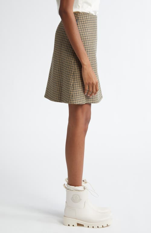 Shop Moncler Houndstooth Plaid Wool Blend Miniskirt In Brown/white