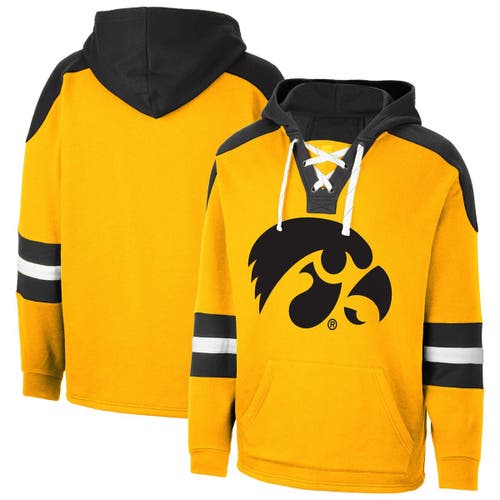 Men's Colosseum Gold Iowa Hawkeyes Lace-Up 4.0 Pullover Hoodie