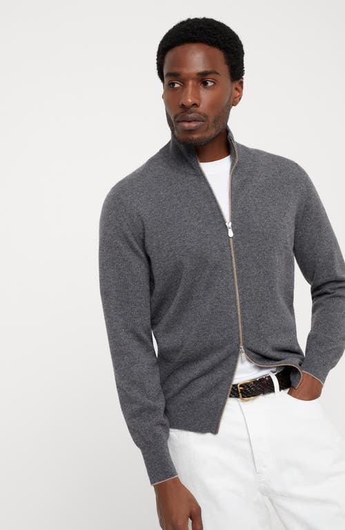 Shop Brunello Cucinelli Cashmere Turtleneck Cardigan With Zipper In Lead