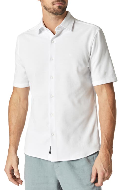 Short Sleeve Cotton Blend Button-Up Shirt in Antique White