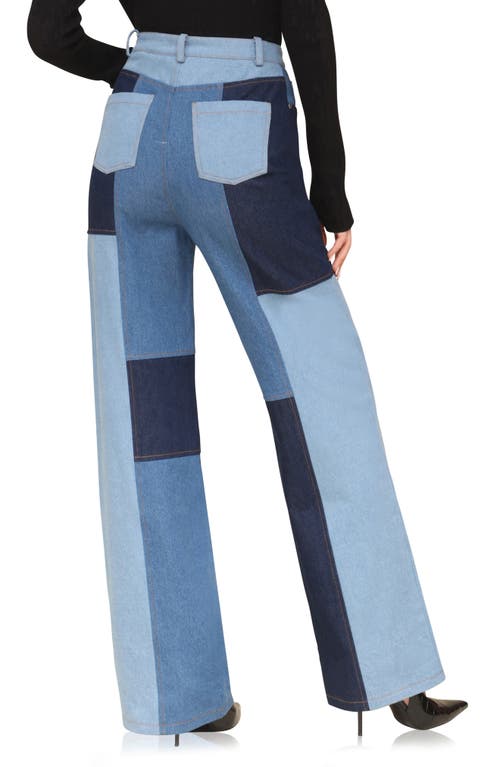 Shop Avec Les Filles Patchwork Wide Leg Jeans In Multi Blue Wash